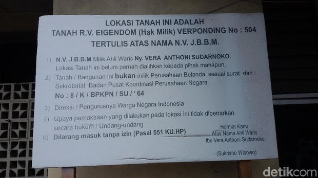 Pengumuman mengenai pemilik lahan bekas bioskop Indra