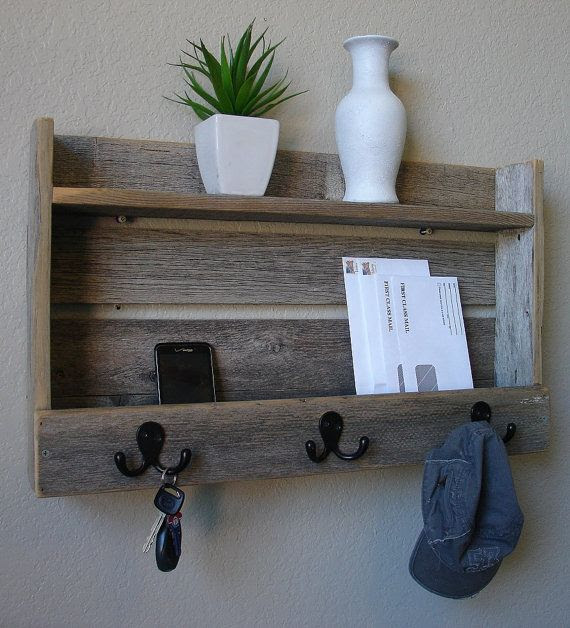 Rustic Entryway 3 Hanger Hook Coat Rack with Shelf and Mail Phone Key…