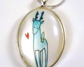 Deer Necklace - Christmas Jewelry - Art Pendant - Whimsical Art