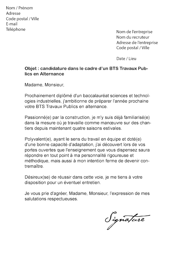 Exemple lettre de motivation bts sp3s