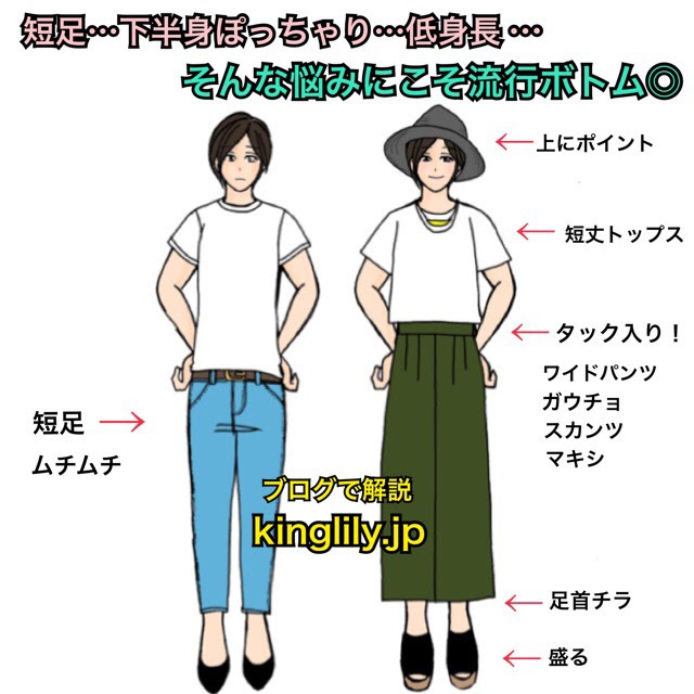 脚が短い 下半身ぽっちゃり そんな方にこそおススメ 流行ボトムとコーデのバランス Kinglily Official Site