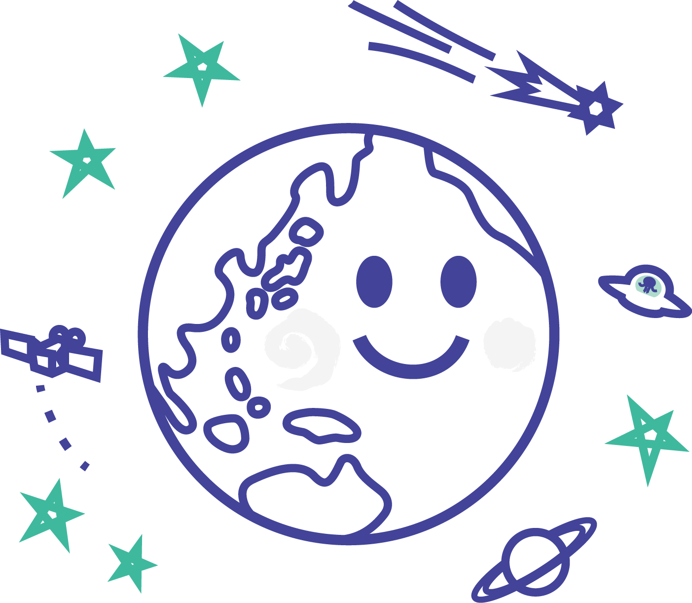 地球のイラスト 顔付き 元気な緑 環境問題 世界平和の表現 可愛い無料イラスト素材集