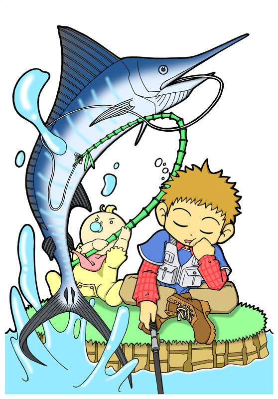 イラスト 釣り 男の子 赤ちゃん 魚 マカジキ カミ イラスト無料素材のイラスト屋さん イラスト発注 イラストレーター募集も