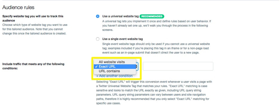 audience rules exact url