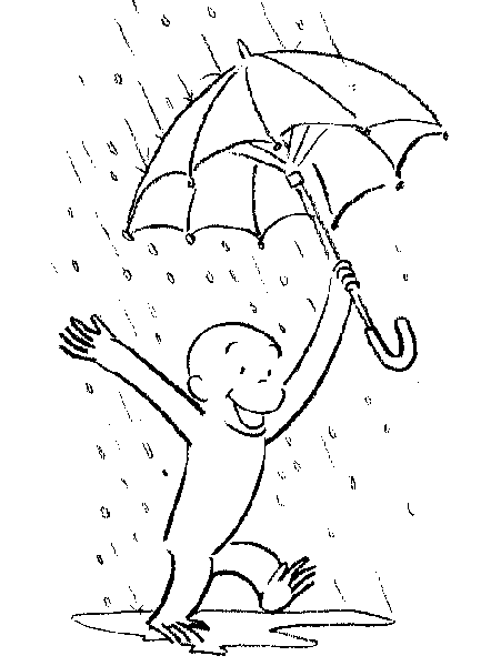Curious George coloring pages of dancing in the rain.