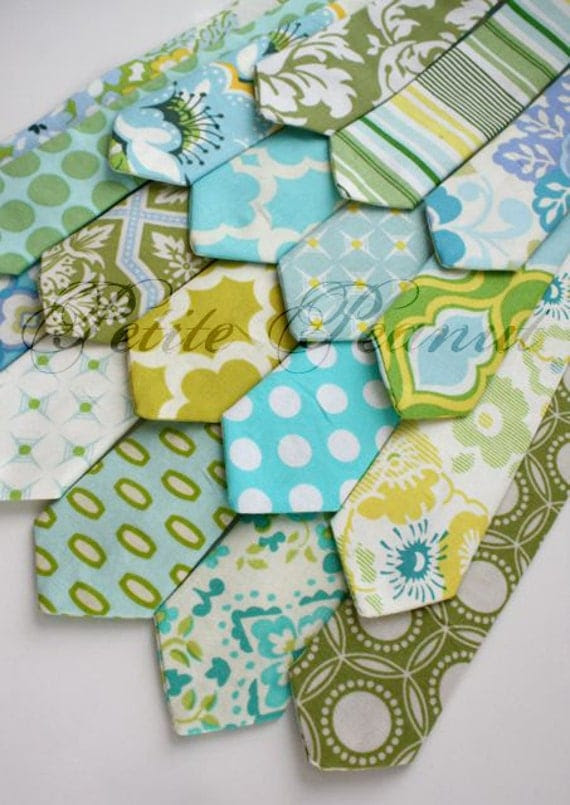 Little Guy SPRING EASTER Necktie Tie - Aqua and Green Collection - (4- 6 years) - Boy Toddler - Wedding - Photo Prop -
