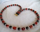 MAGNET NECKLACE of Red Acrylic Beads and Dark Grey Magnet Beads - JypsyJewels