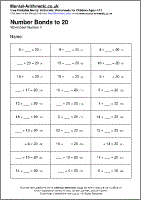 number bonds to 20 worksheets free printable pdf