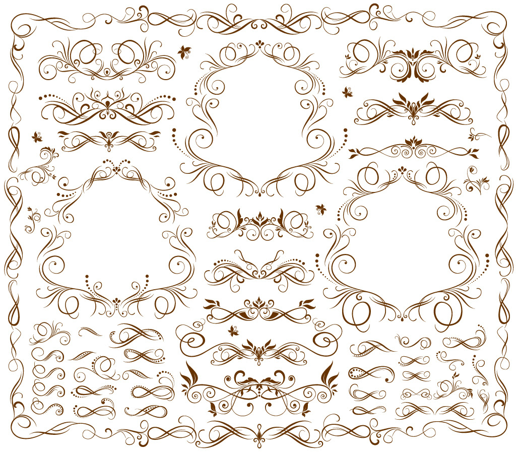 素材 流麗な曲線の飾り罫 Flow Curves Pattern Borders イラスト素材