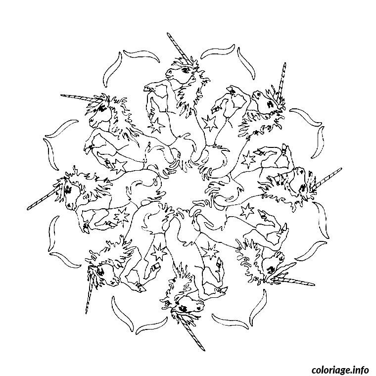 Coloriage mandala licorne JeColorie.com
