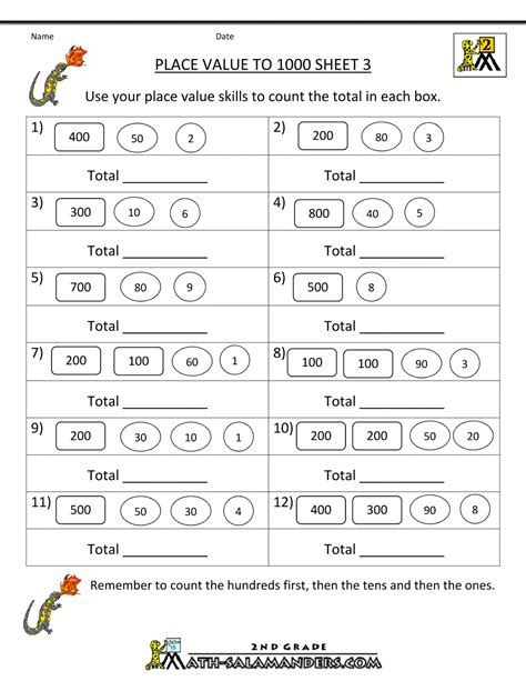 math place value worksheets to 1000