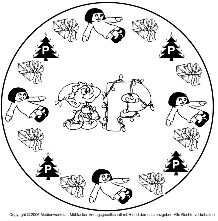Weihnachts-Wichtel-Buchstaben-Mandala zum P ...