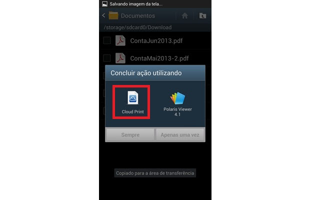 Escolha o app Cloud Print para abrir um documento em seu Android (Foto: Reprodução/ Daniel Ribeiro)