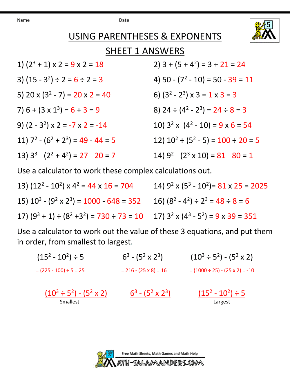 Math Worksheets 5th Grade Complex Calculations