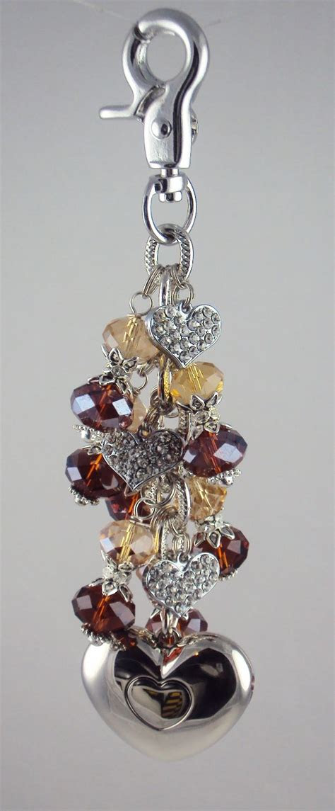 beautiful brown beads rhinestone hearts cascade