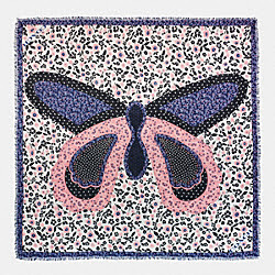BUTTERFLY PATCHWORK OVERSIZED SQUARE SCARF - COACH f59850 - CHALK/LAPIS