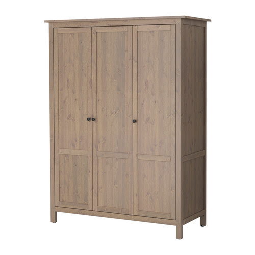 HEMNES Wardrobe with 3 doors, gray-brown Width: 59 7/8 " Depth: 22 7/8 " Height: 77 1/2 "  Width: 152 cm Depth: 58 cm Height: 197 cm  