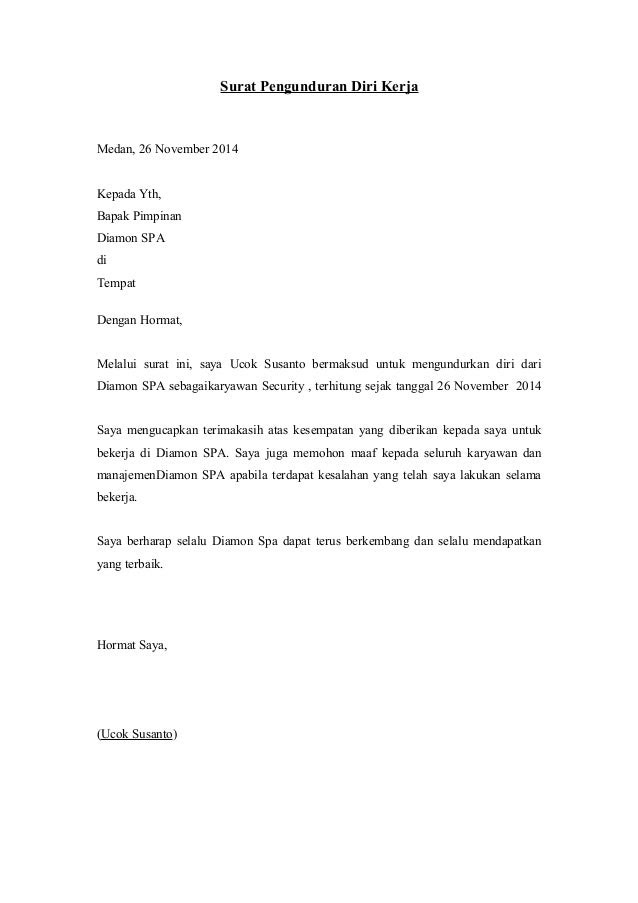 Contoh surat pengunduran diri kerja