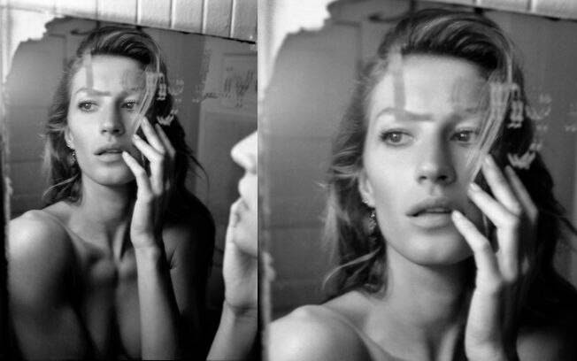 Gisele Bündchen divulgou uma foto em que aparece de topless em frente ao espelho nesta quinta-feira (16), no Facebook