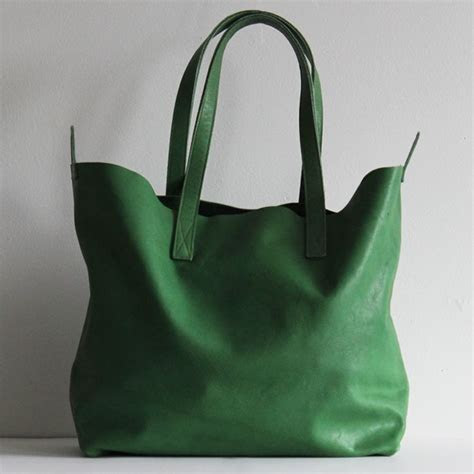 large pasture green leather tote bag includes magnetic