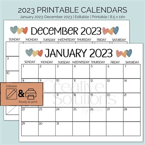 2023 editable printable calendars january 2023 december etsy india