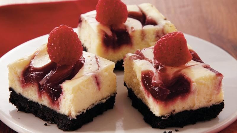 Raspberry-Swirl Cheesecake Bars recipe from Betty Crocker