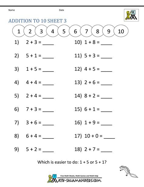 addition math worksheets for kindergarten