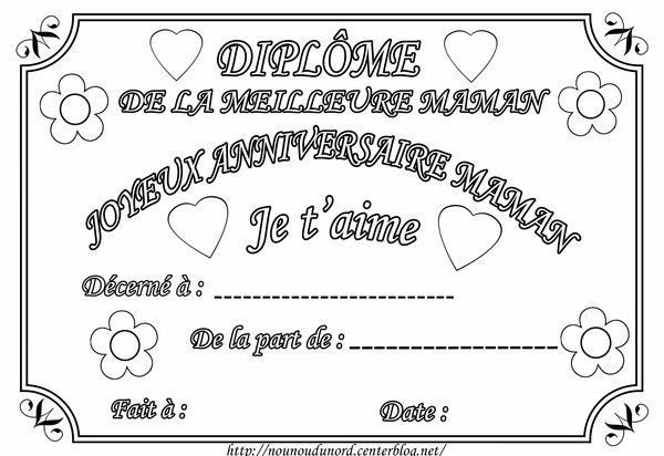 Coloriage Diplome Anniversaire Maman