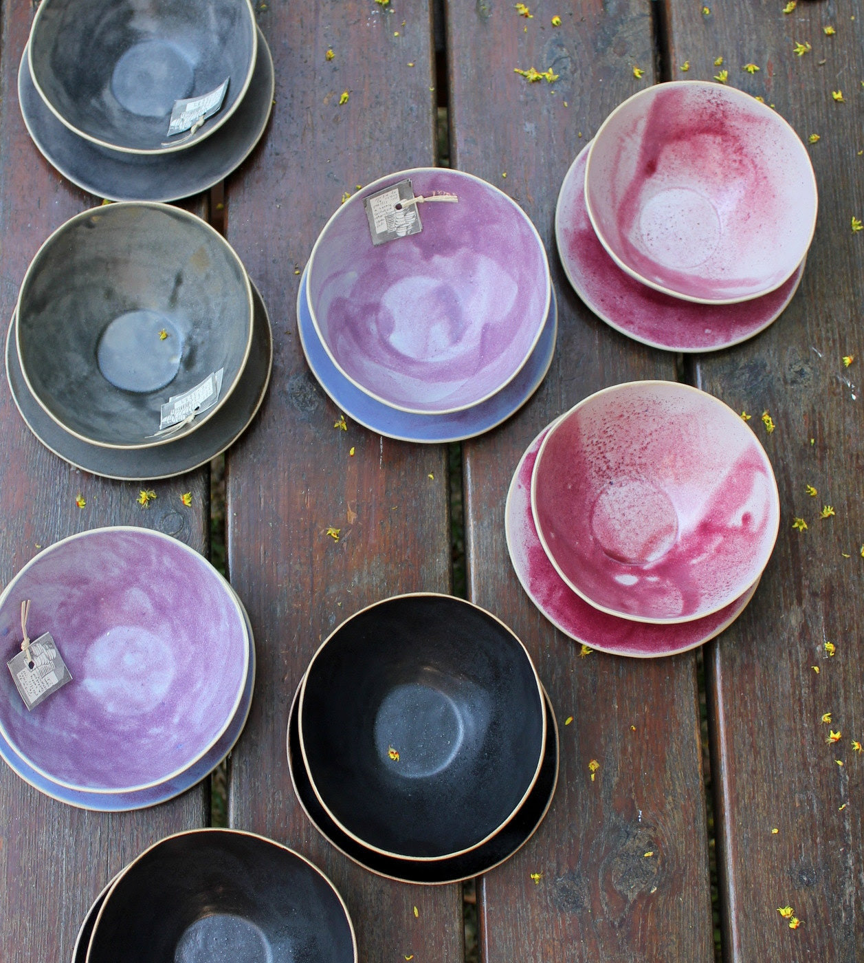 Lovely black, grey, pink and purple bowls for soup or cereal or ice cream - lauriegceramics