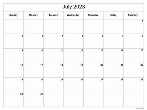 Download 2023 calendar template pdf. printable july 2023 calendar classic blank sheet