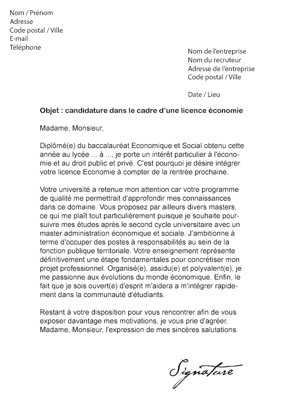 exemple lettre de motivation licence 3 droit