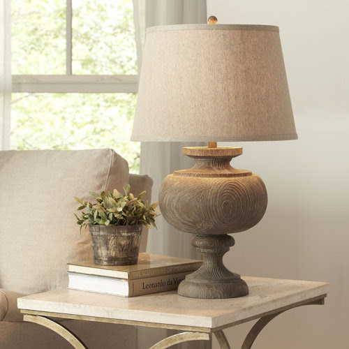Birch Lane lamp from wayfair with woodgrain base and natural shade