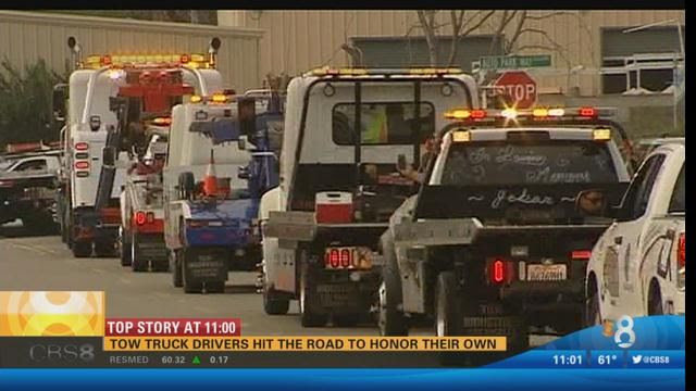 Tow truck drivers hit the road to honor their own - CBS News 8 - San
