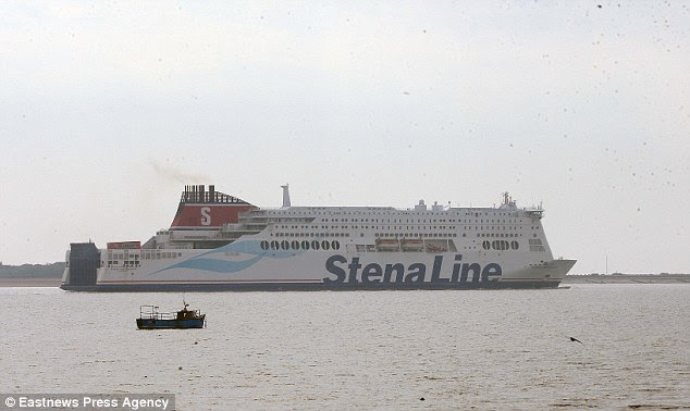 Discovery: 68 people including two pregnant women have been found locked in a cargo container shipped into Harwich in a Stena ship, the Hollandica. Pictured is the sister ship, the Britannica today