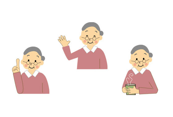 フリー素材 いろいろな表情やポーズのおばあちゃんのイラストセット