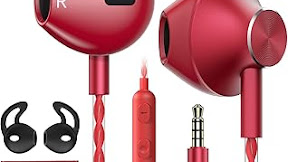 AzukiLife In Ear Headphones Earphones with Microphone Volume Control Comfortable Earphones with Bass Driven Sound Portable in ear Earphones with Mic for iPhone Android TabletsRed Estimated Price 12.99 £