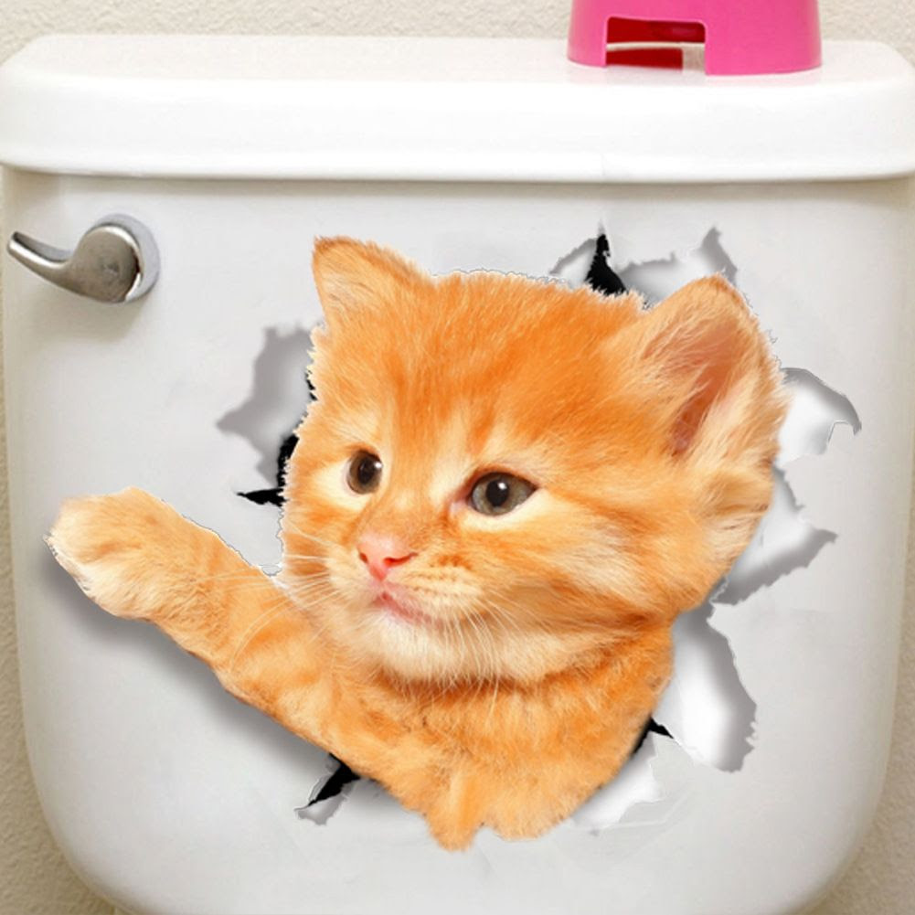 Best 3d  Cats  Wall Sticker  Toilet Stickers  Hole View Vivid 