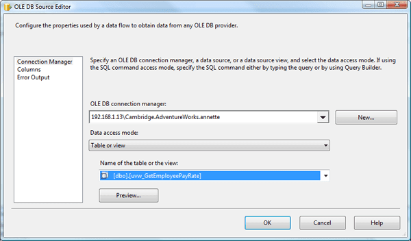 Configuring the OLEDB source