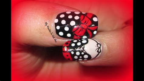 nail art tutorial black white  red pois dress