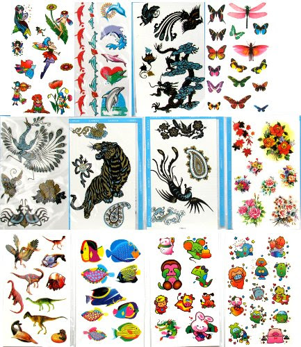 12 large packs of kids temporary tattoos for boys and girls 