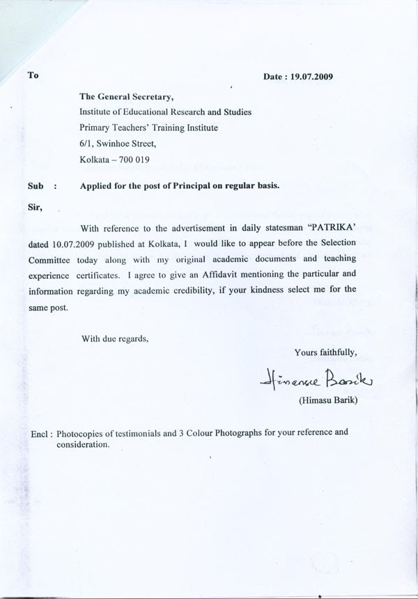 Application Letter To Principal