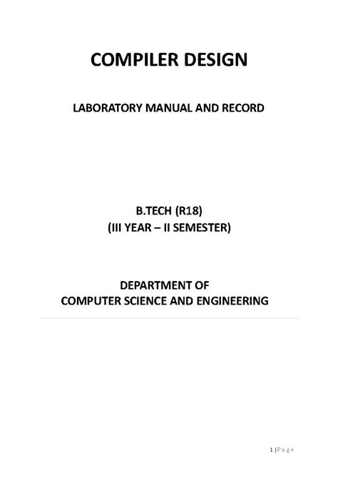 Download Laboratory Manual For Compiler Design H Sc