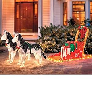 Amazon com Lighted Christmas Sleigh with 2 Huskies Amazon com Lighted Christmas Sleigh with 2 Huskies
