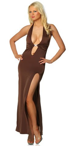 Sexy Long Dress With Slit Sides & Rhinestone Buckle