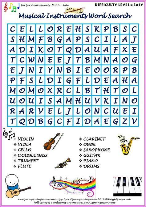  music word search printable