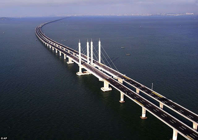 That is a £1bn bridge too far World's longest sea bridge opens to traffic in China... but it will only hold the title for five years  11