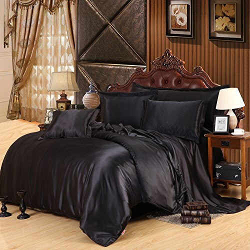 Black Silk Bedding Set Duvet Cover Silk Pillowcase Silk Sheet Luxury Bedding, King Size