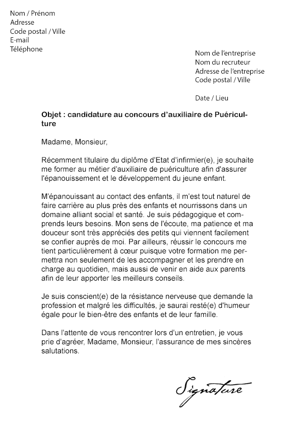 Lettre de Motivation Concours Auxiliaire de Puériculture 