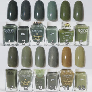 400円以下のカーキネイル塗り比べプチプラ12色 Yuyuのプチプラセルフネイル