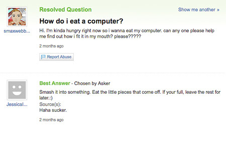 funny yahoo answers. and Geeky Yahoo Answers